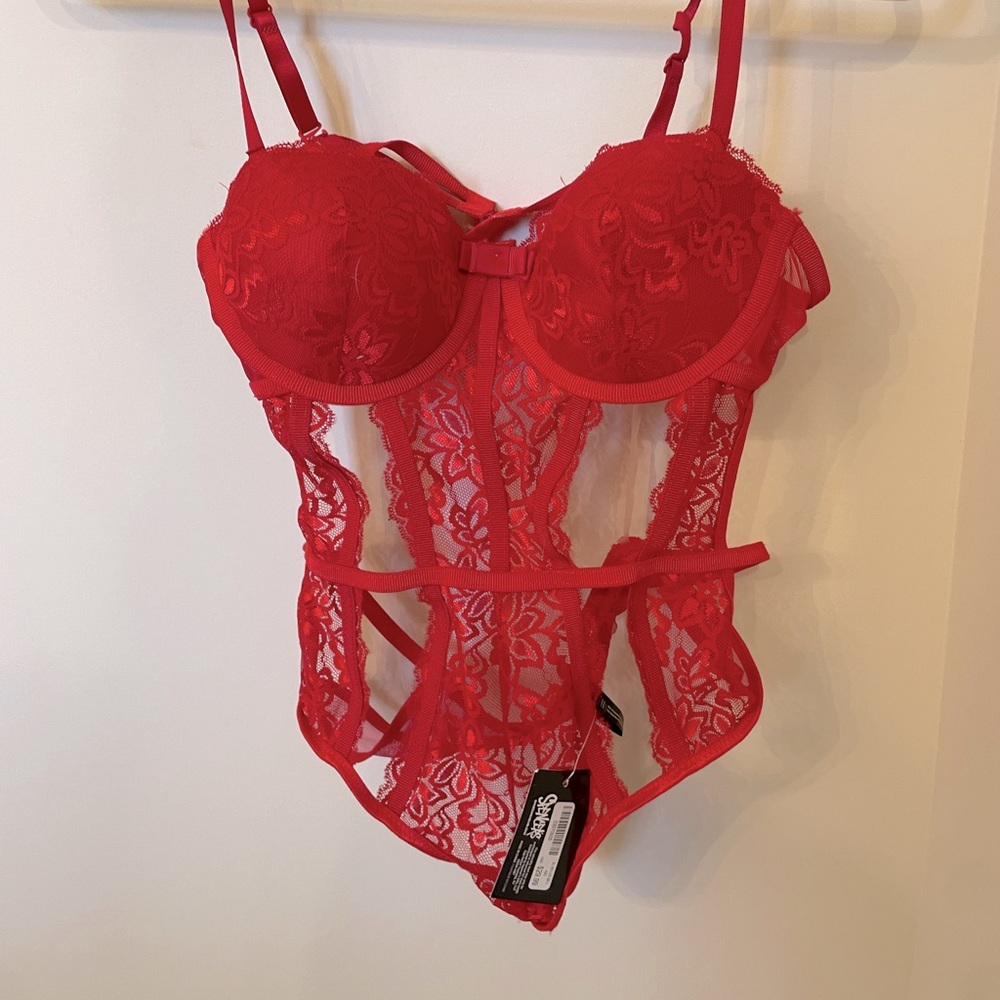 Spencer’s Red Corset Lace Lingerie bodysuit
